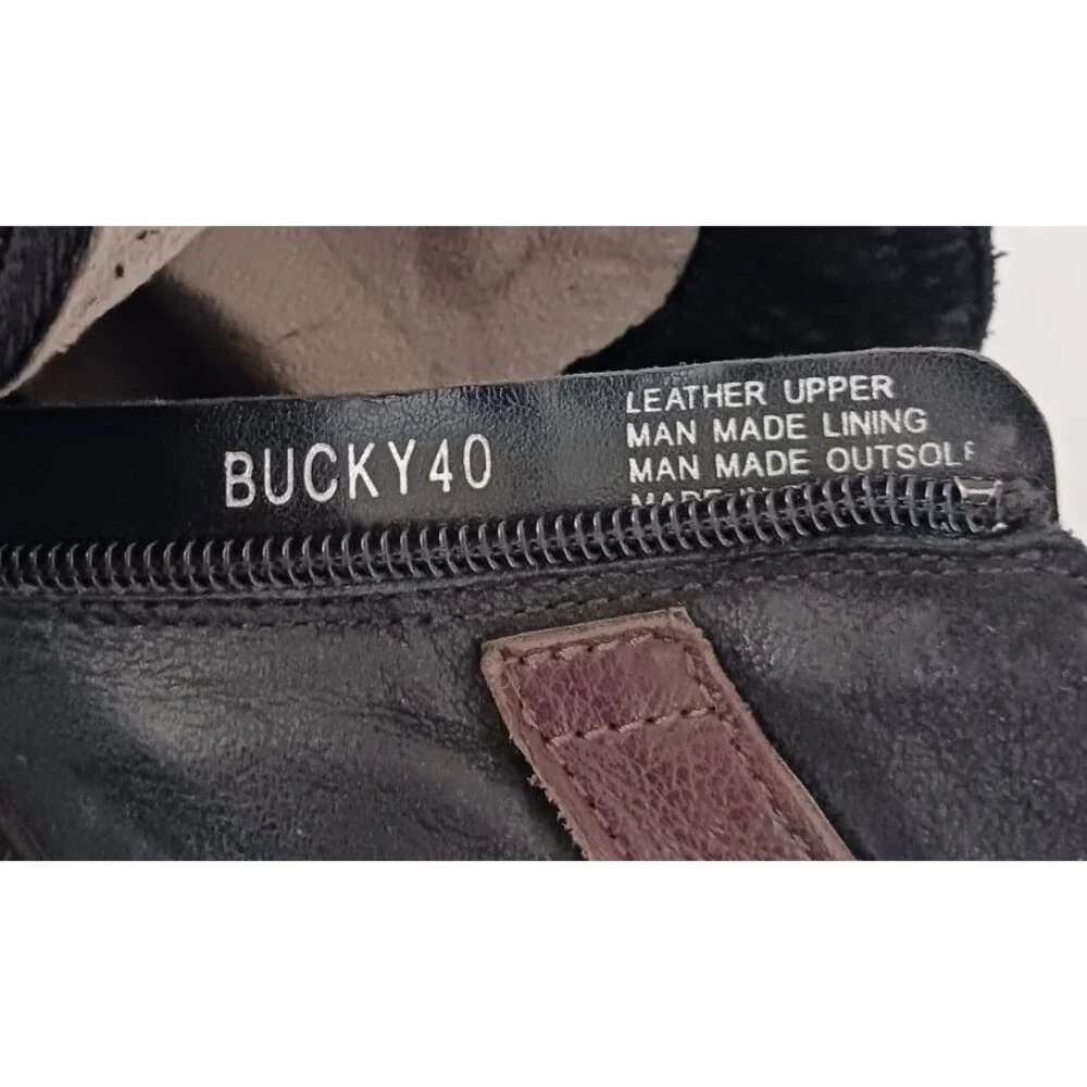 Miz Mooz Bucky Blk Leather Ankle Boot Stud Harness Strap EU 40 US 9
